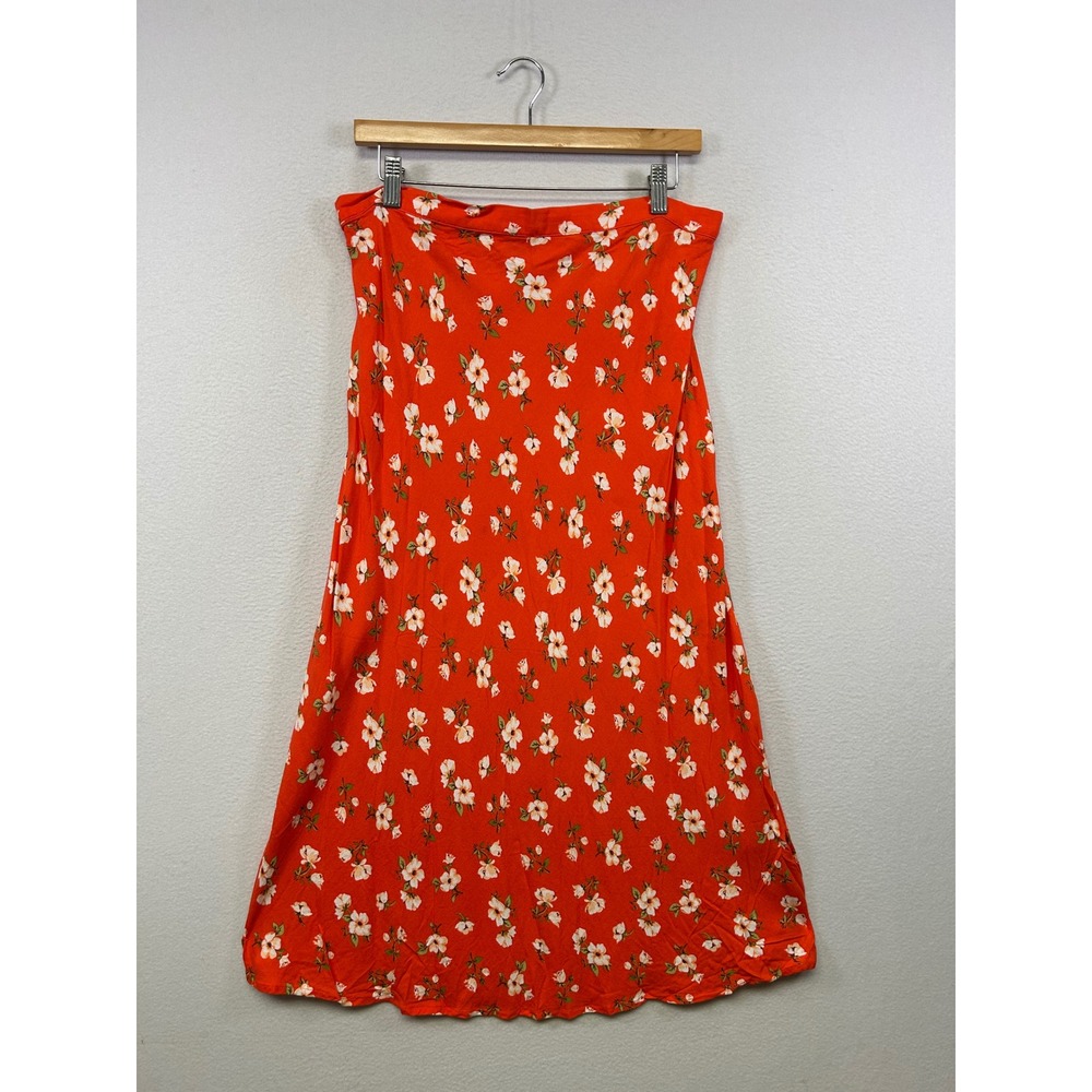 Cottagecore Old Navy Floral Boho Maternity Women M‎ Orange Red Midi Skirt